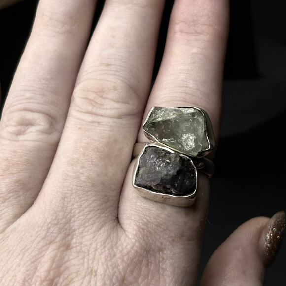 Sterling Silver Aquamarine and Amethyst Ring Aquamarine Ring Amethyst Ring 7.5 - Picture 1 of 6